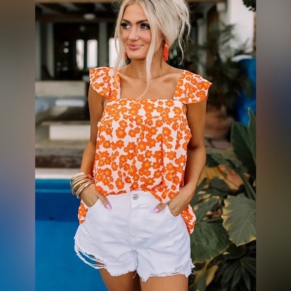 Floral Tangerine Tango Top - Picture 1 of 5